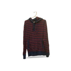 Banana Republic Navy Red Striped Knit Hoodie Sweater L